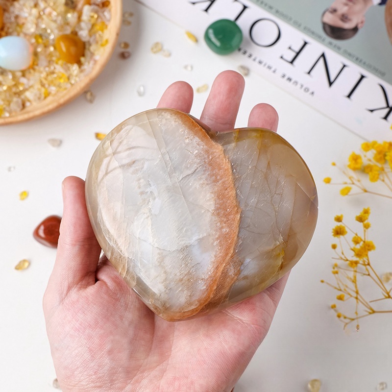 Natural crystal orange moonstone love ornaments, polished raw stone