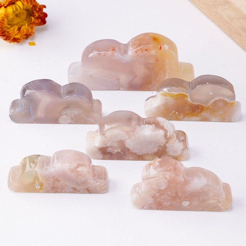 Natural cherry blossom agate cloud carvings hand-carved