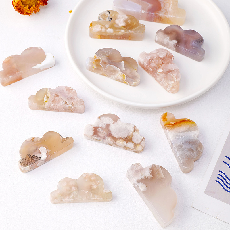 Natural cherry blossom agate cloud carvings hand-carved
