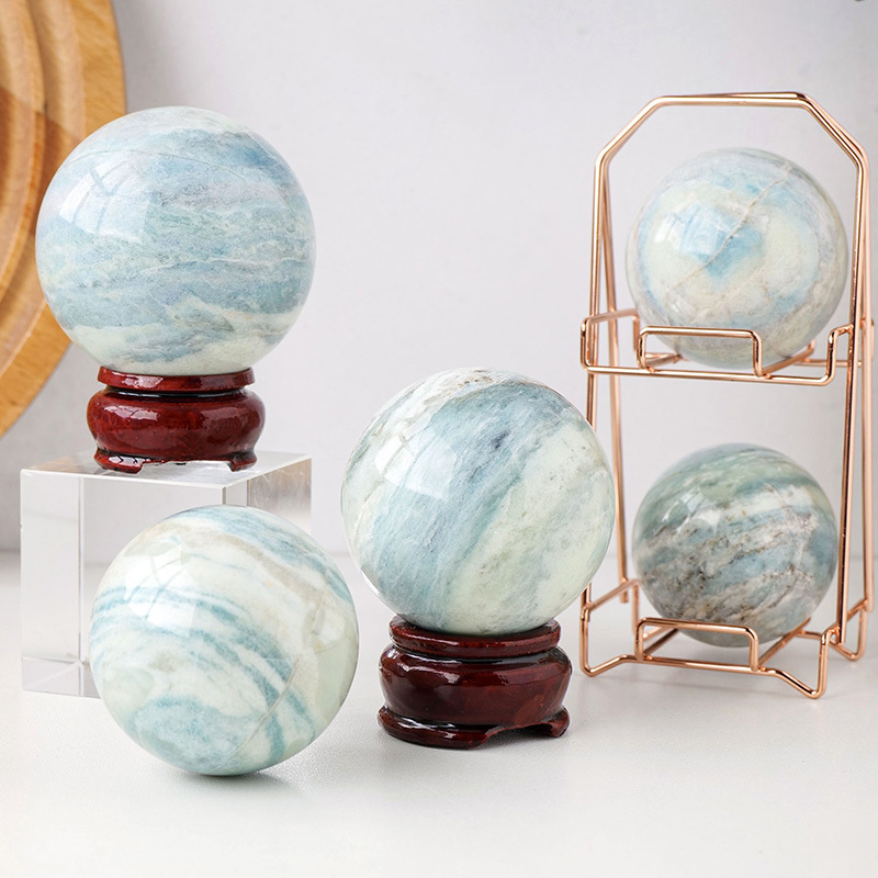 Natural Sub-blue venous stone ball ornaments crystal raw stone polished ornaments