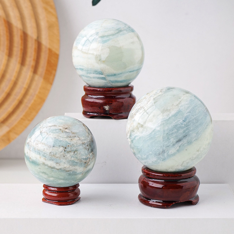 Natural Sub-blue venous stone ball ornaments crystal raw stone polished ornaments