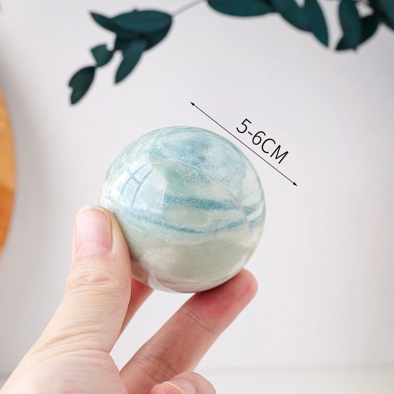 Natural Sub-blue venous stone ball ornaments crystal raw stone polished ornaments