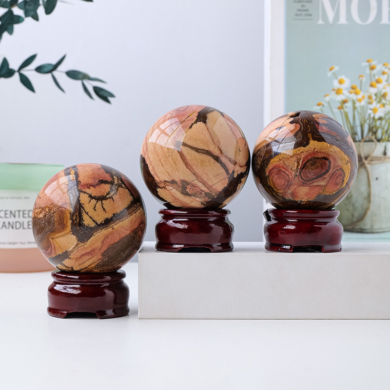 Natural oil mud painting stone crystal ball ornaments painting stone raw stone polishing