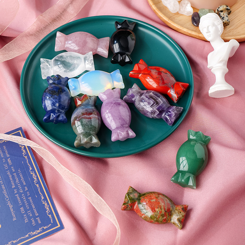 Natural crystal candy carvings crystal raw stone carving