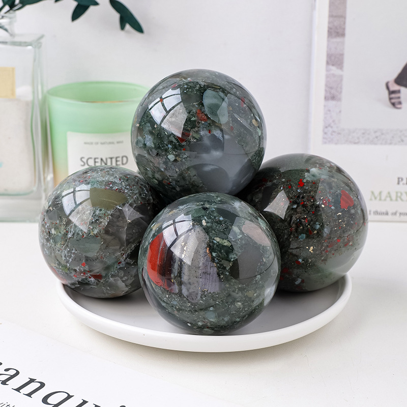 Natural African bloodstone crystal ball, polished raw stone, ornaments
