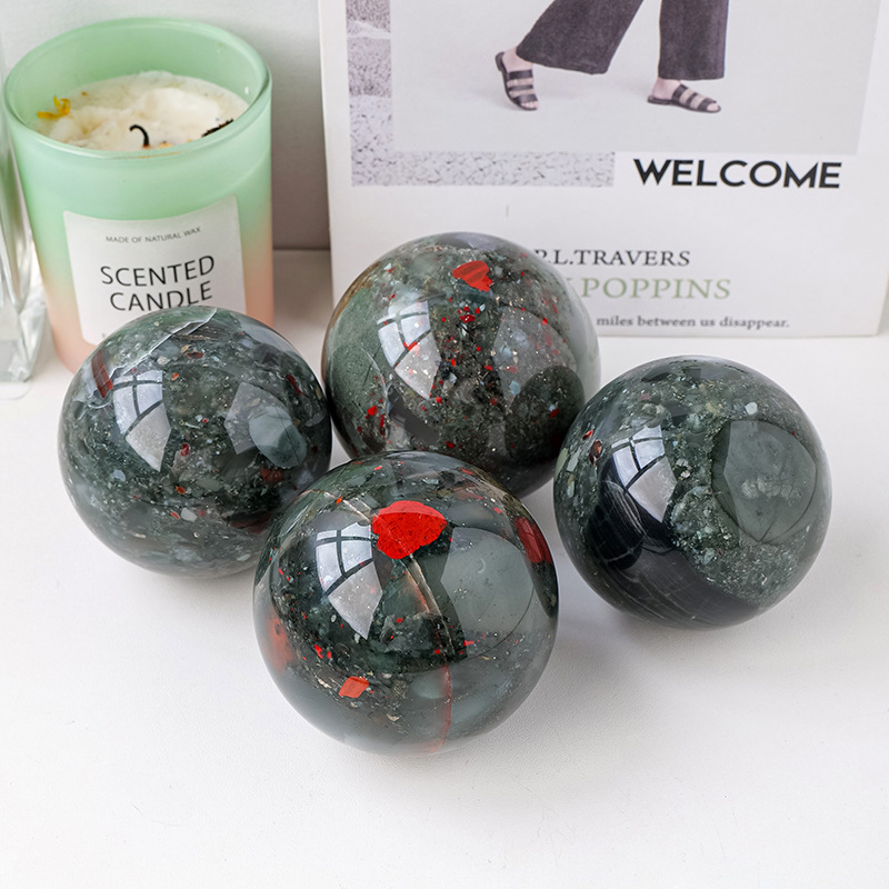 Natural African bloodstone crystal ball, polished raw stone, ornaments