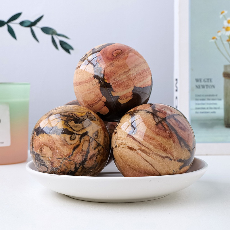 Natural oil mud painting stone crystal ball ornaments painting stone raw stone polishing