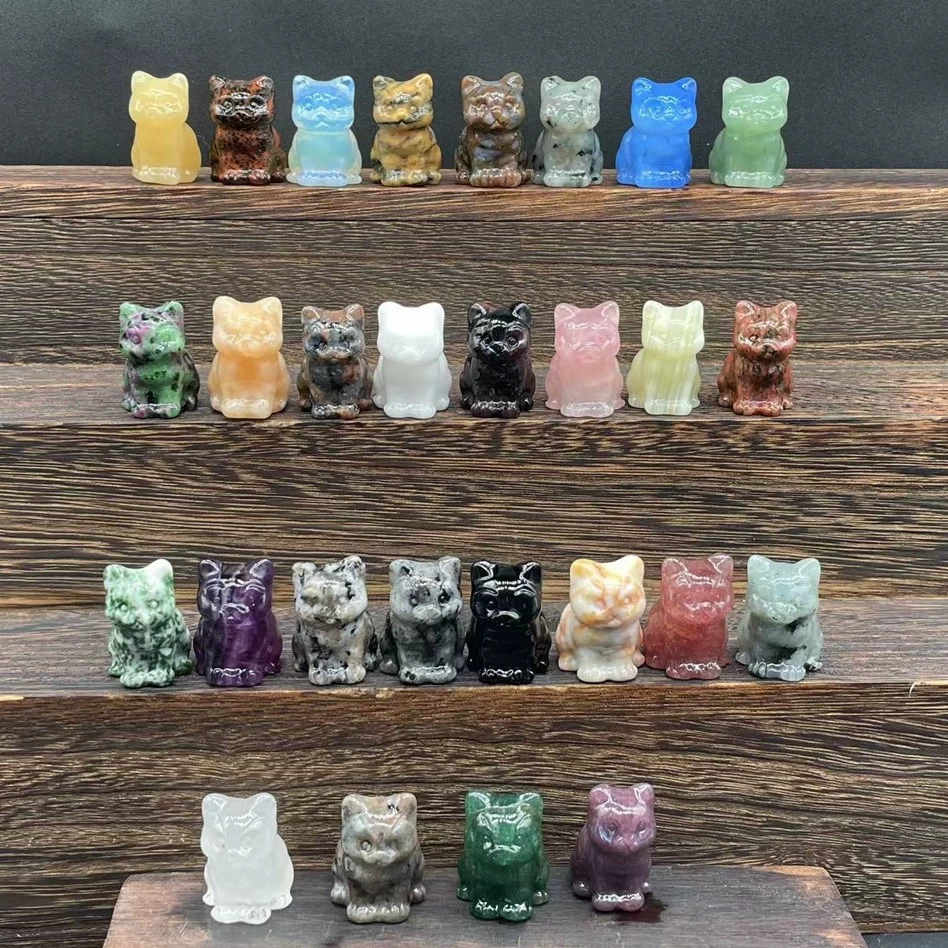 1.2 inch cute kitten natural stone gem carving 3 cm semi-precious stone kitten