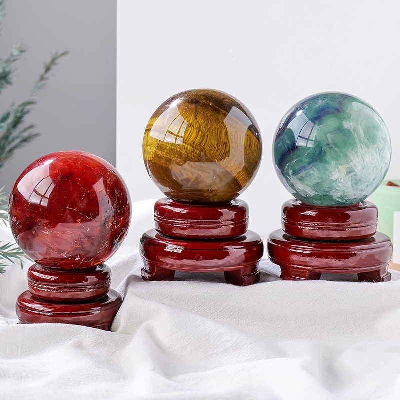 8cm natural crystal ball ornaments, polished crystal stone with base