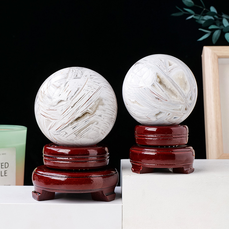 Natural white crazy agate crystal ball rough stone polished Mexican agate ball