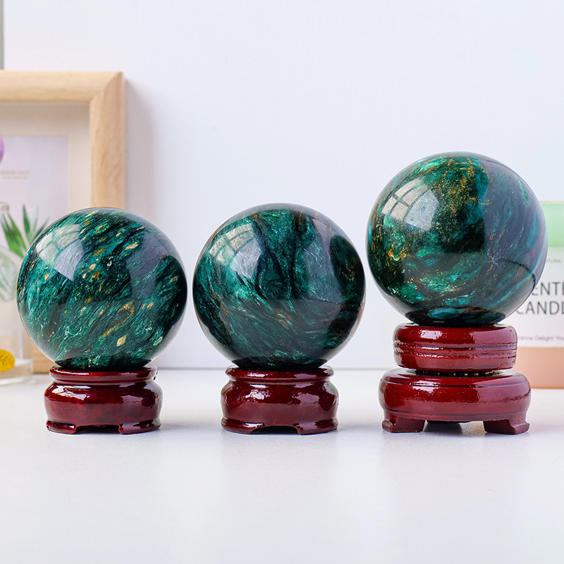 Natural green mica crystal ball ornaments raw stone polished energy stone