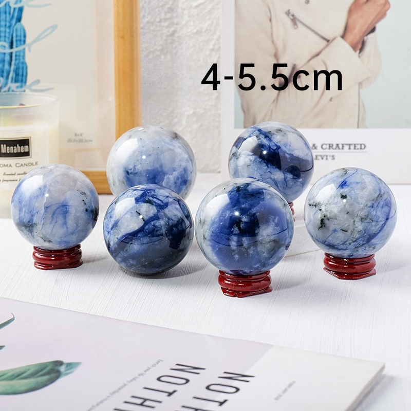 Natural crystal blue and white porcelain ball original stone polished ornaments