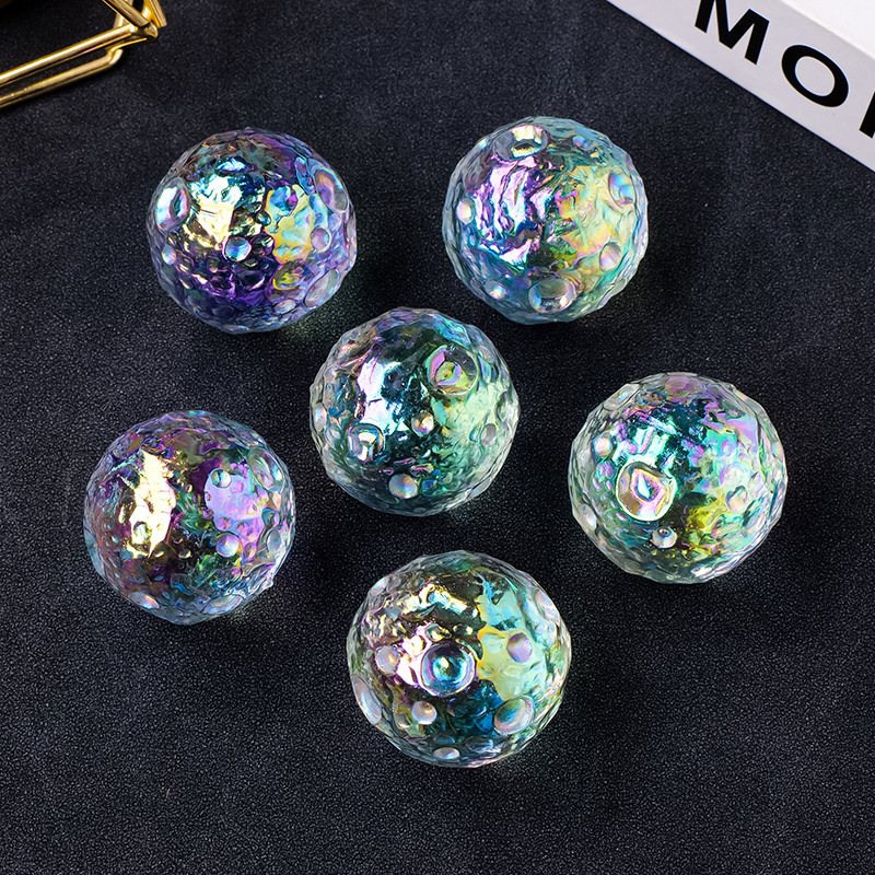 Natural clear quartz electroplated moon angel color crystal moon meteorite model