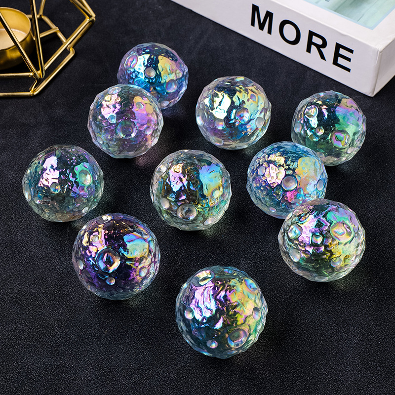 Natural clear quartz electroplated moon angel color crystal moon meteorite model