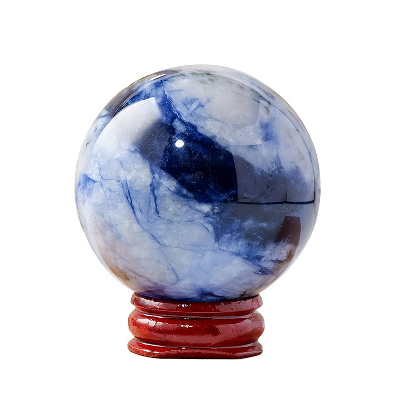 Natural crystal blue and white porcelain ball original stone polished ornaments