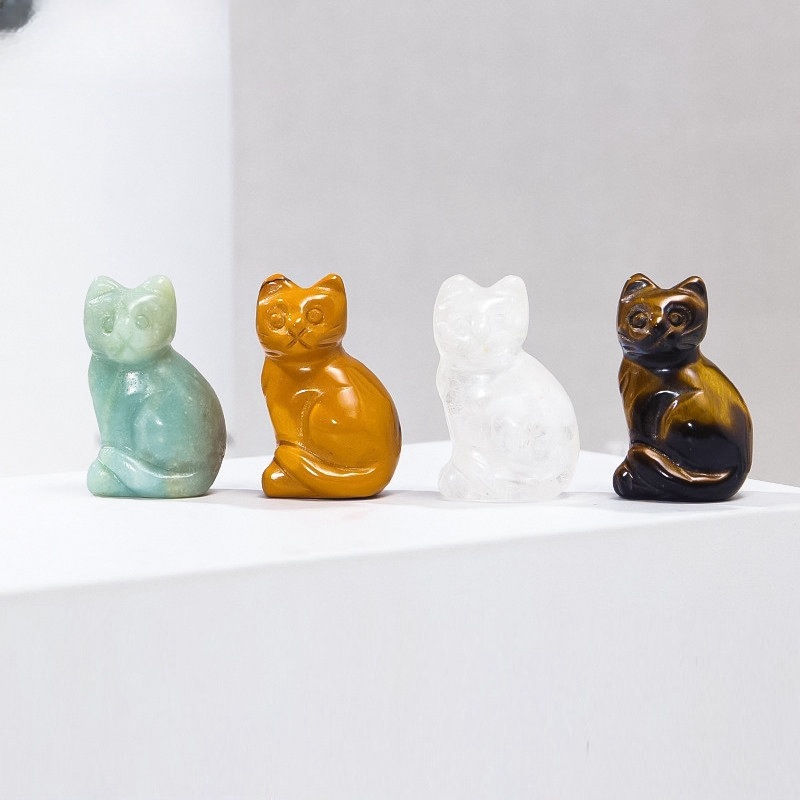 Natural crystal lucky cat carving crystal jade cat ornaments