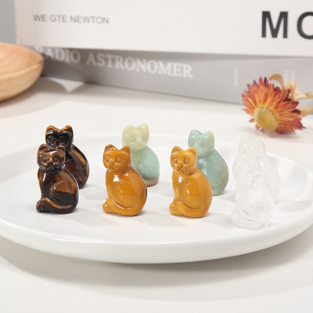 Natural crystal lucky cat carving crystal jade cat ornaments