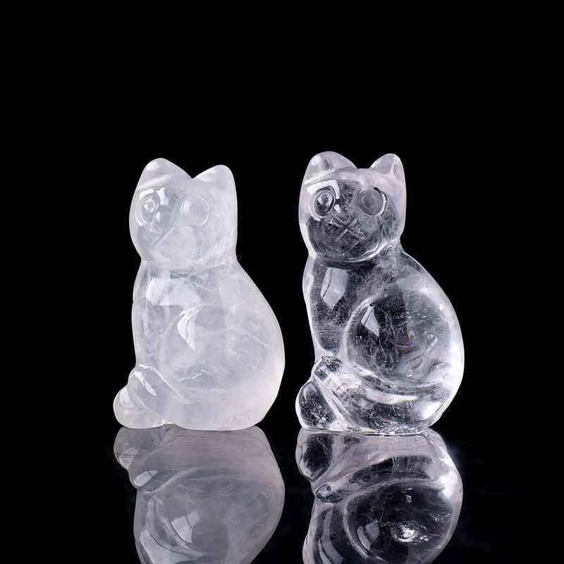 Natural crystal lucky cat carving crystal jade cat ornaments