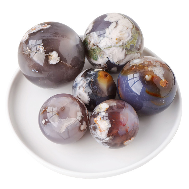 Natural black cherry agate ball ornaments crystal raw stone polished