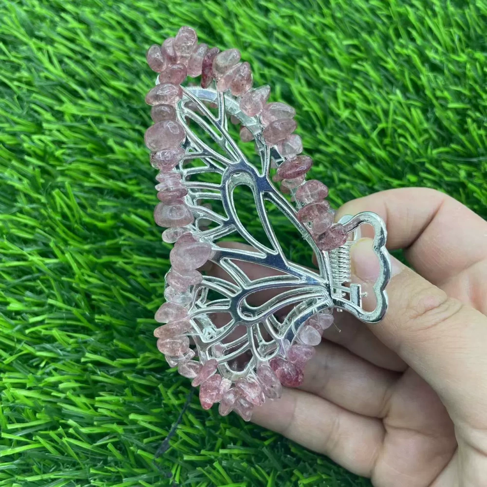 Butterfly crystal hair clips natural stone gravel butterfly hair clips