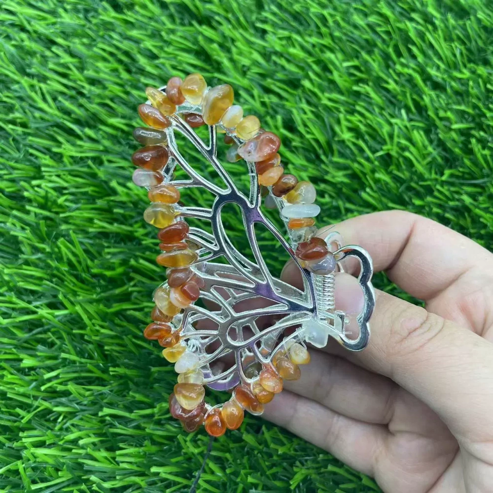 Butterfly crystal hair clips natural stone gravel butterfly hair clips