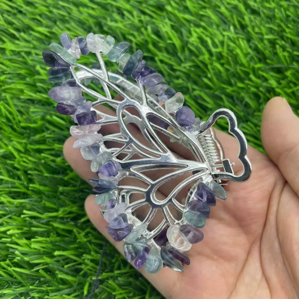 Butterfly crystal hair clips natural stone gravel butterfly hair clips