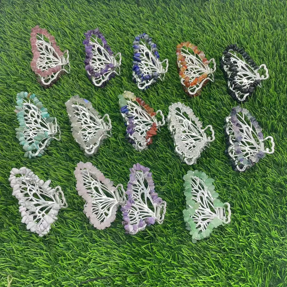 Butterfly crystal hair clips natural stone gravel butterfly hair clips