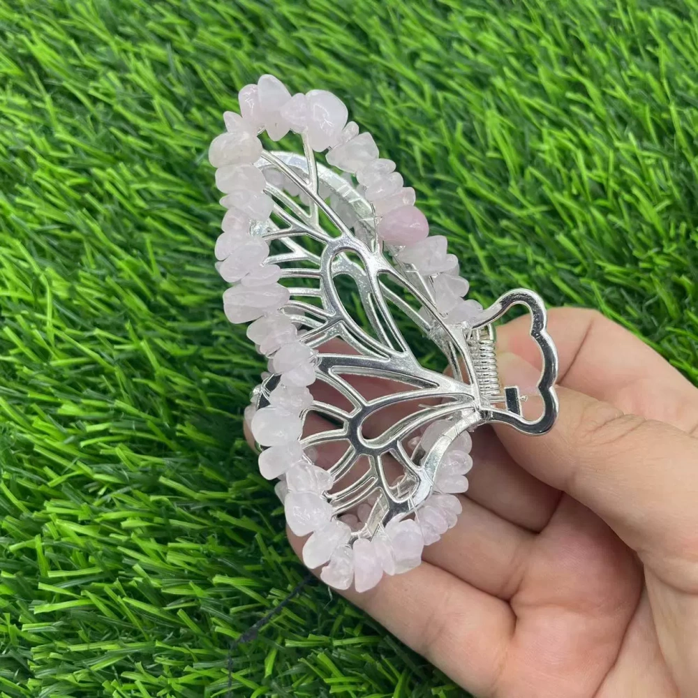 Butterfly crystal hair clips natural stone gravel butterfly hair clips