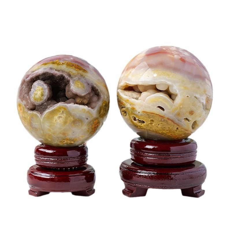 Natural rainbow agate geode crystal ball ornaments original stone polished