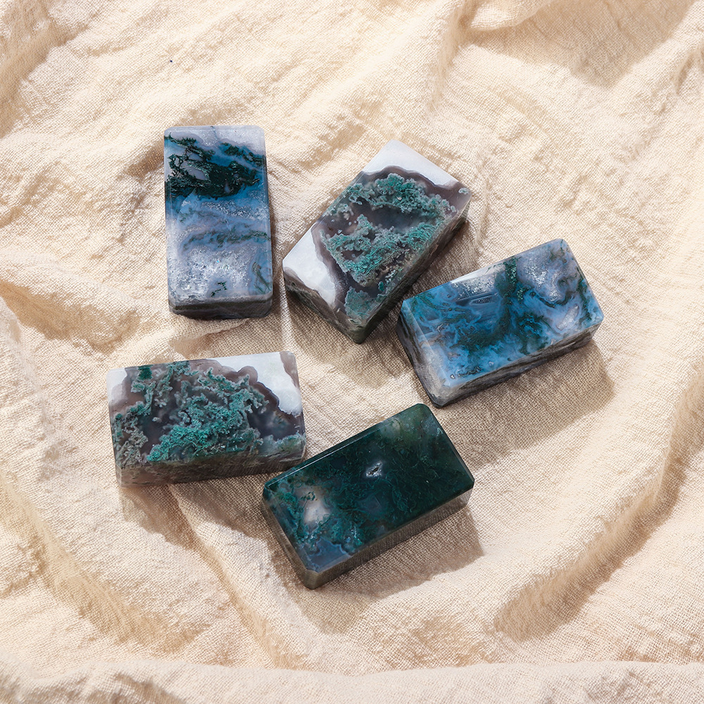 Natural crystal moss agate cube crystal raw stone geometric cube