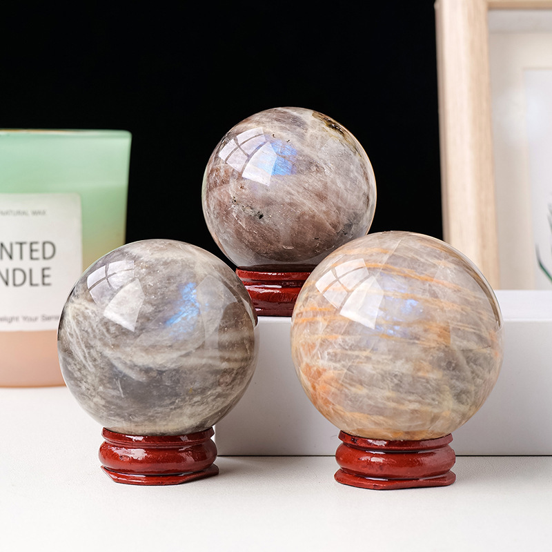 Natural crystal blue moonstone ball hand-polished raw stone desktop ornaments