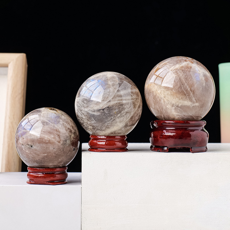 Natural crystal blue moonstone ball hand-polished raw stone desktop ornaments