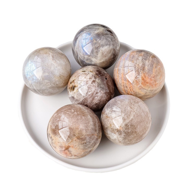 Natural crystal blue moonstone ball hand-polished raw stone desktop ornaments