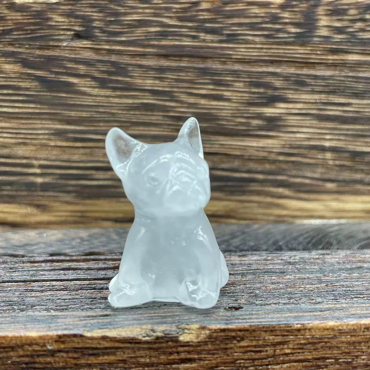 Crystal dogs 3cm semi-precious stone carving rose quartz purple mica French bulldog