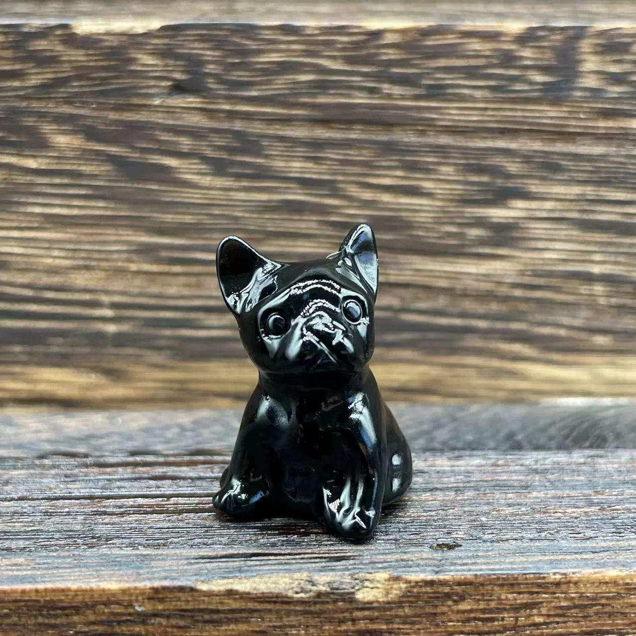Crystal dogs 3cm semi-precious stone carving rose quartz purple mica French bulldog