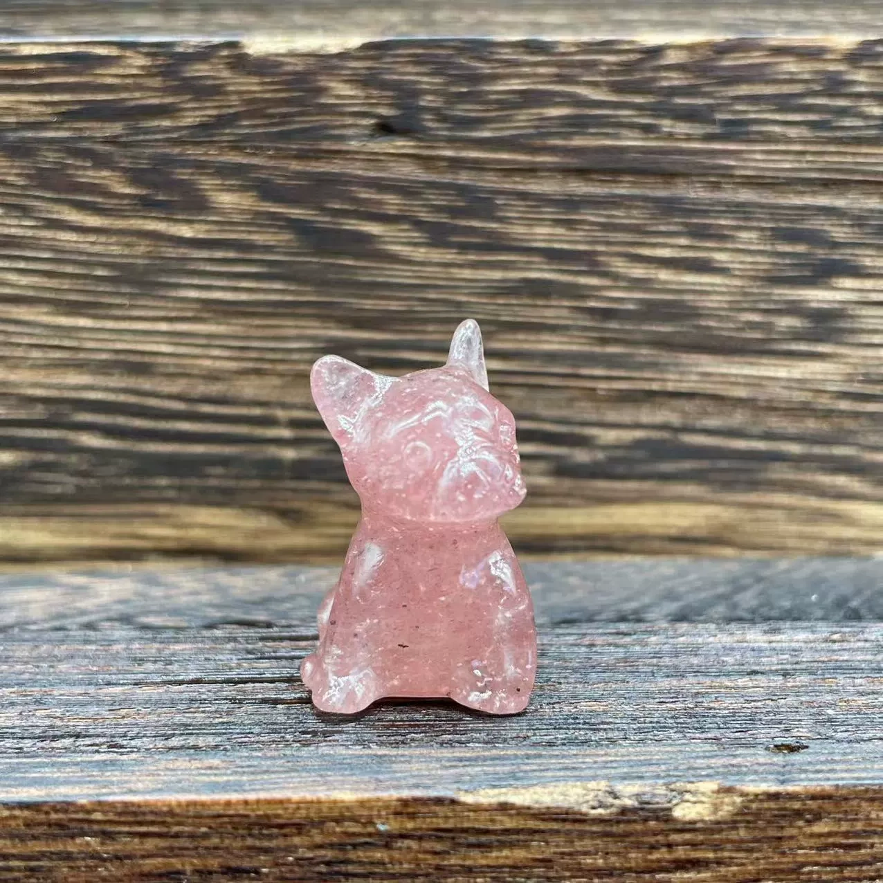 Crystal dogs 3cm semi-precious stone carving rose quartz purple mica French bulldog