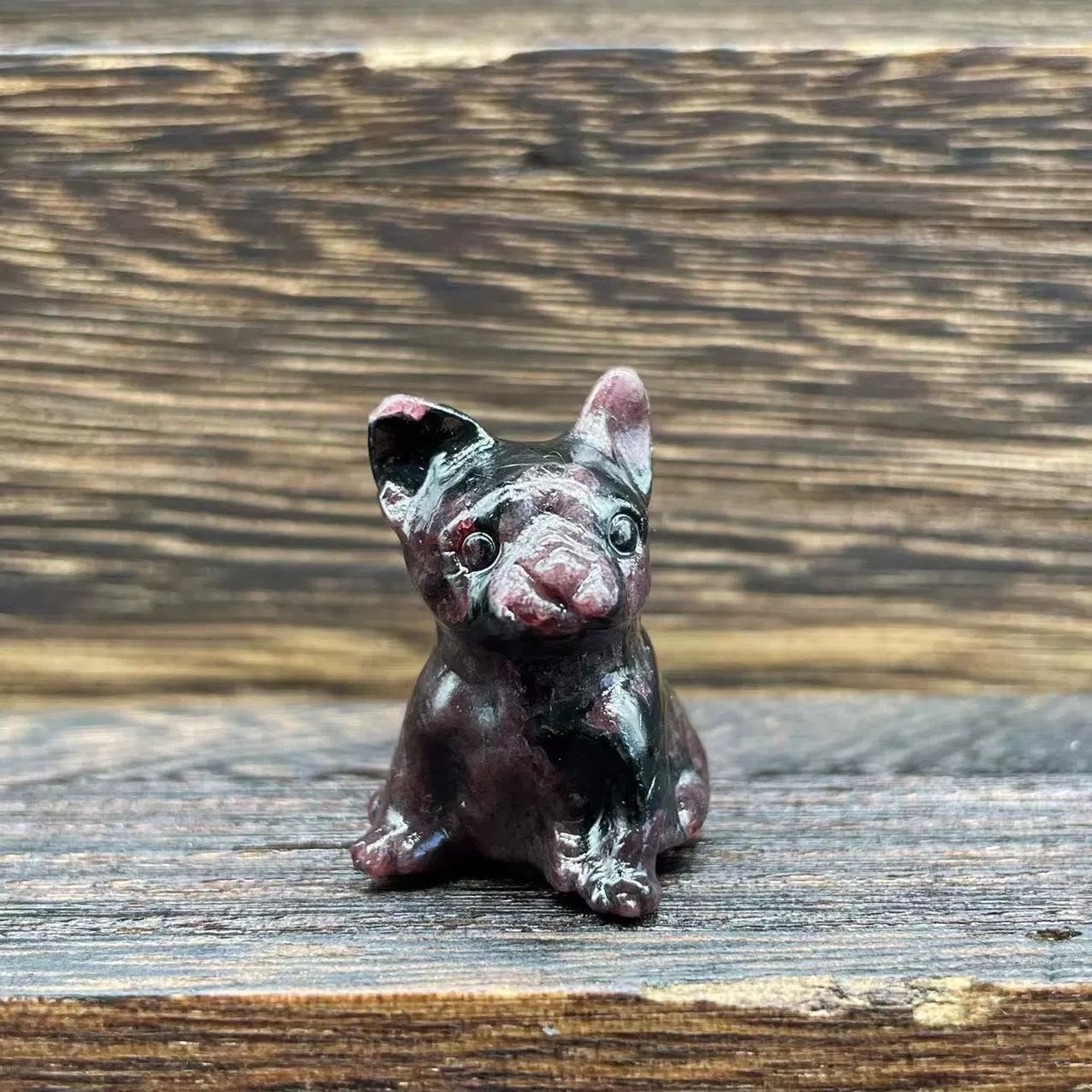 Crystal dogs 3cm semi-precious stone carving rose quartz purple mica French bulldog
