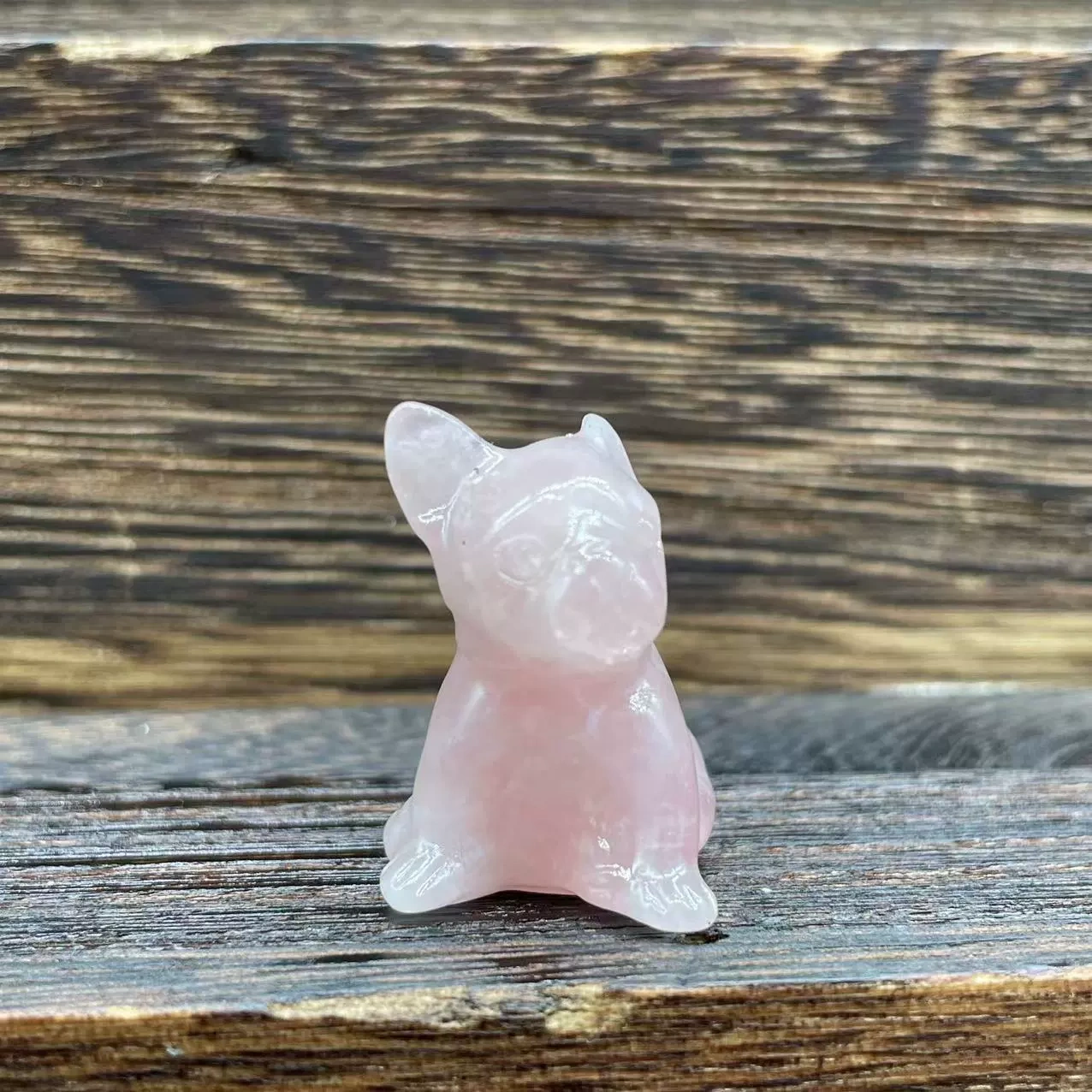 Crystal dogs 3cm semi-precious stone carving rose quartz purple mica French bulldog