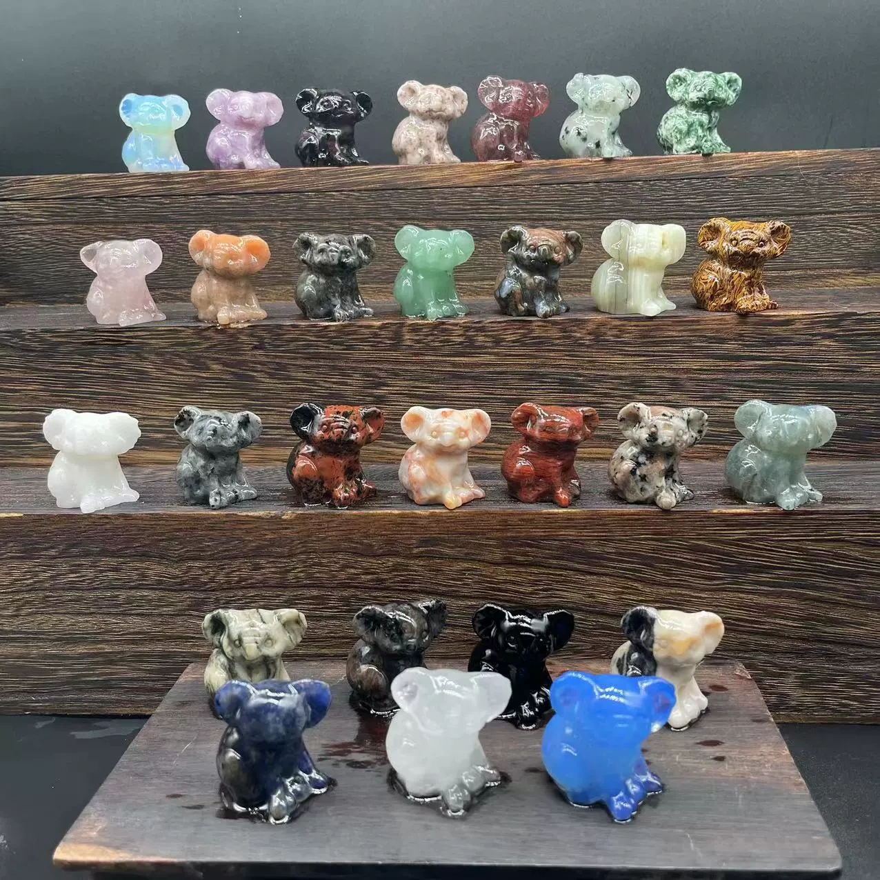 3cm Semi-precious Natural Stone Koala Rose Quartz Green Aventurine White Crystal Animal Sculpture