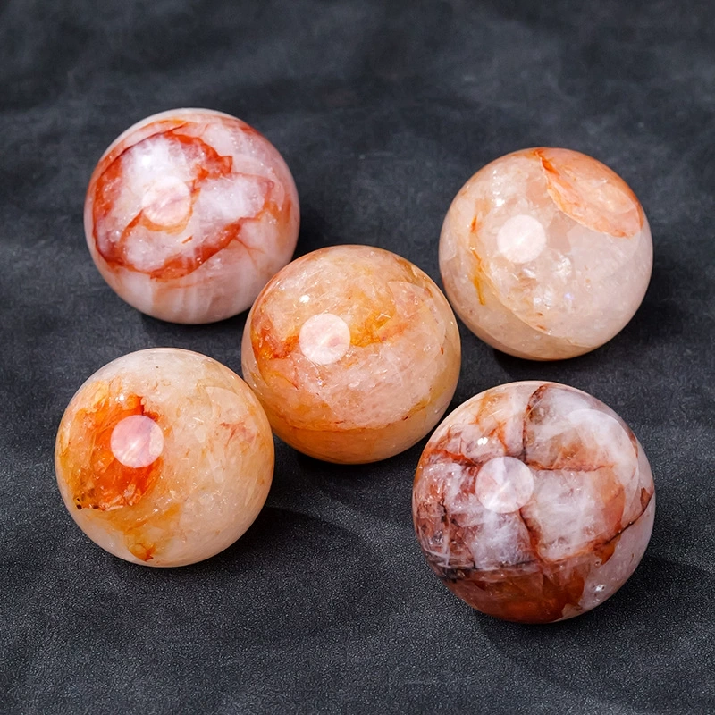 Natural red gum flower crystal ball raw stone polished crystal crafts