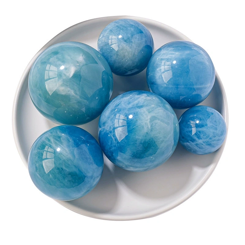 Natural aquamarine ball ornaments crystal raw stone polishing
