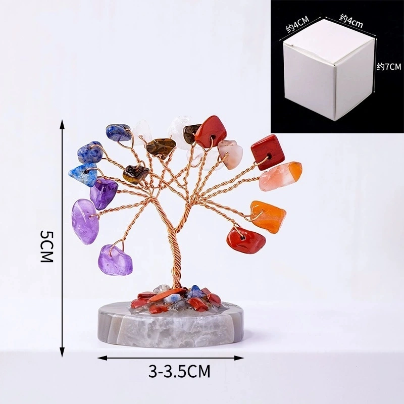 Natural crystal crushed stone agate piece base mini tree of life hand-woven