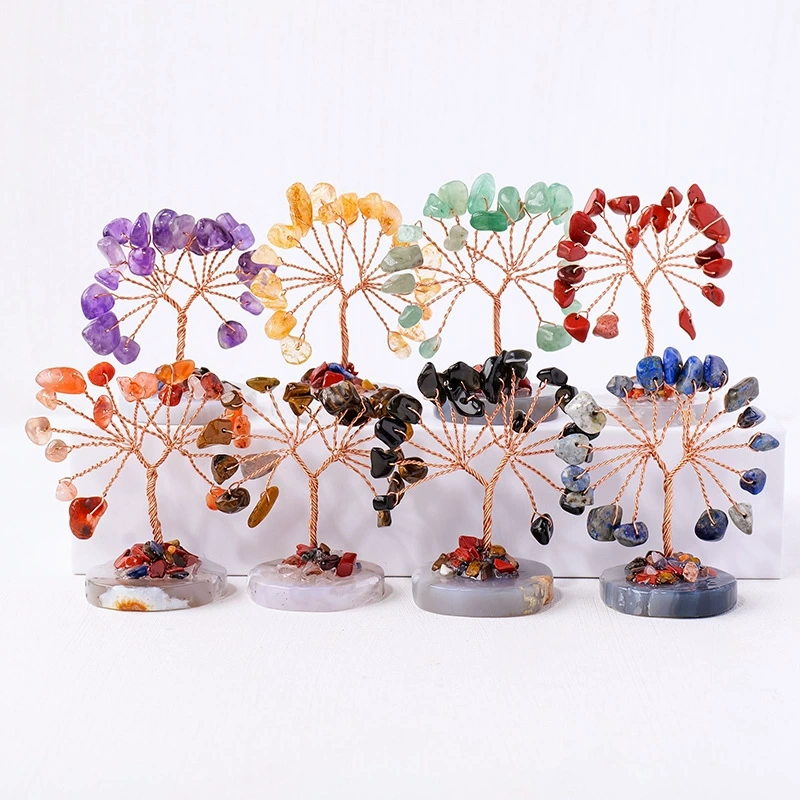Natural crystal crushed stone agate piece base mini tree of life hand-woven