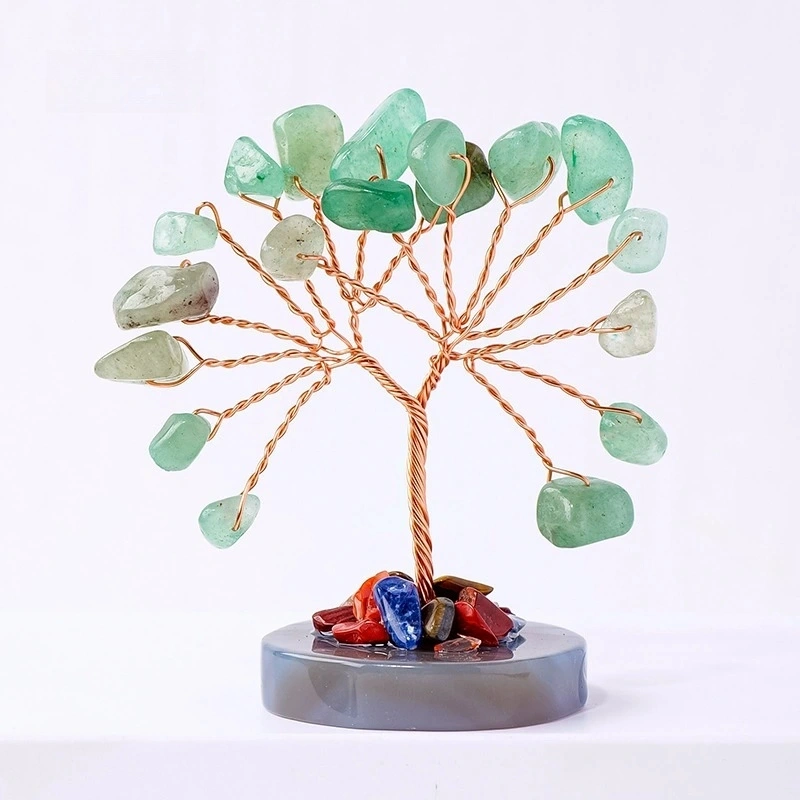 Natural crystal crushed stone agate piece base mini tree of life hand-woven