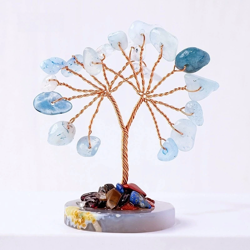 Natural crystal crushed stone agate piece base mini tree of life hand-woven