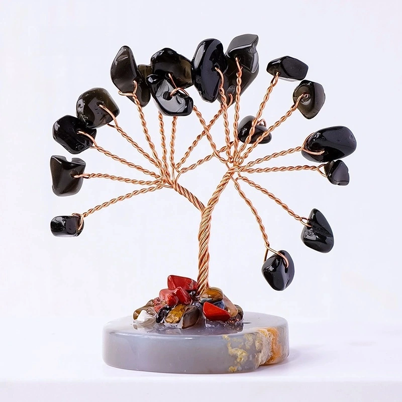 Natural crystal crushed stone agate piece base mini tree of life hand-woven