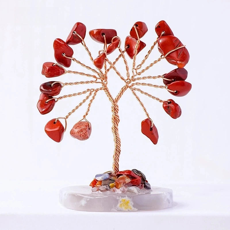 Natural crystal crushed stone agate piece base mini tree of life hand-woven