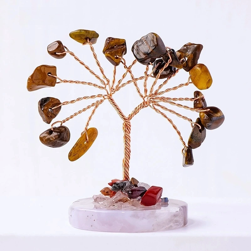 Natural crystal crushed stone agate piece base mini tree of life hand-woven