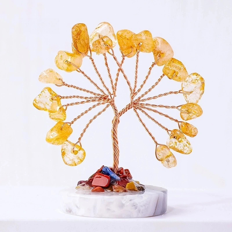 Natural crystal crushed stone agate piece base mini tree of life hand-woven