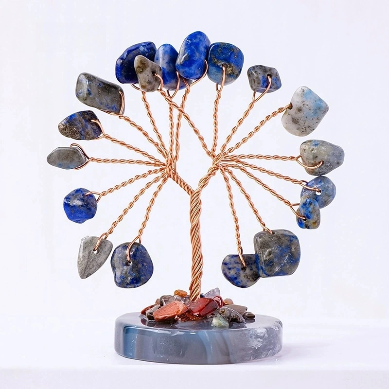 Natural crystal crushed stone agate piece base mini tree of life hand-woven